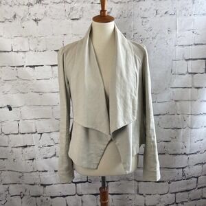 Astrid Linen Blend‎ Beige Blazer Open Front Waterfall Lined Size 6
